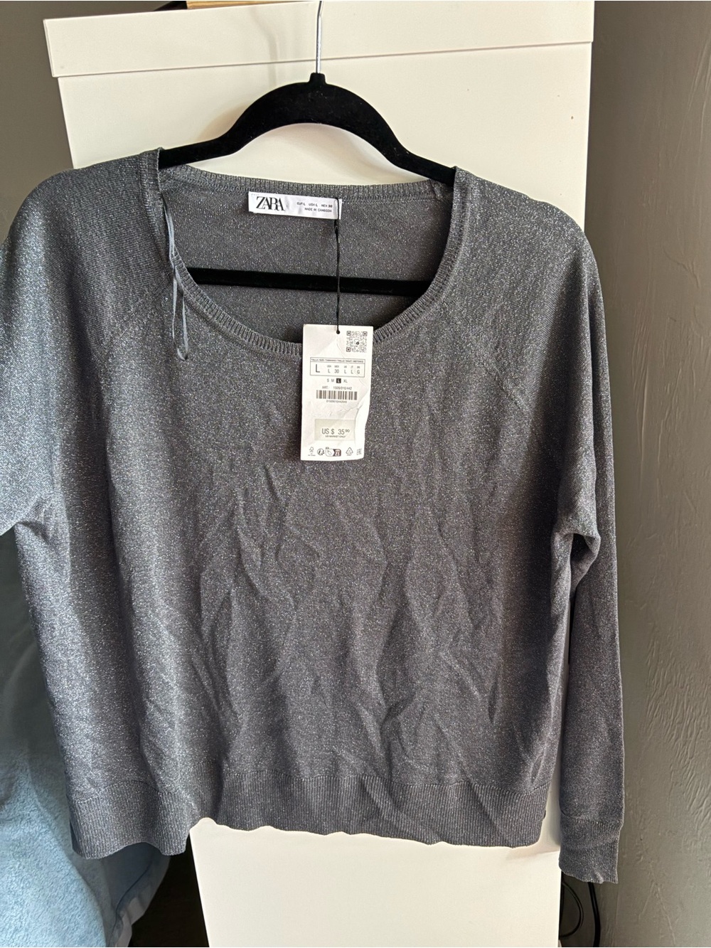 ZARA Metallic Charcoal Crewneck Sweater
